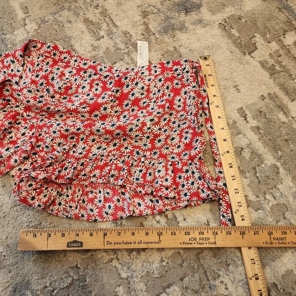 Zara 2-peice Set Skort (M) Top (L) Red‎ White Blue Floral Rayon